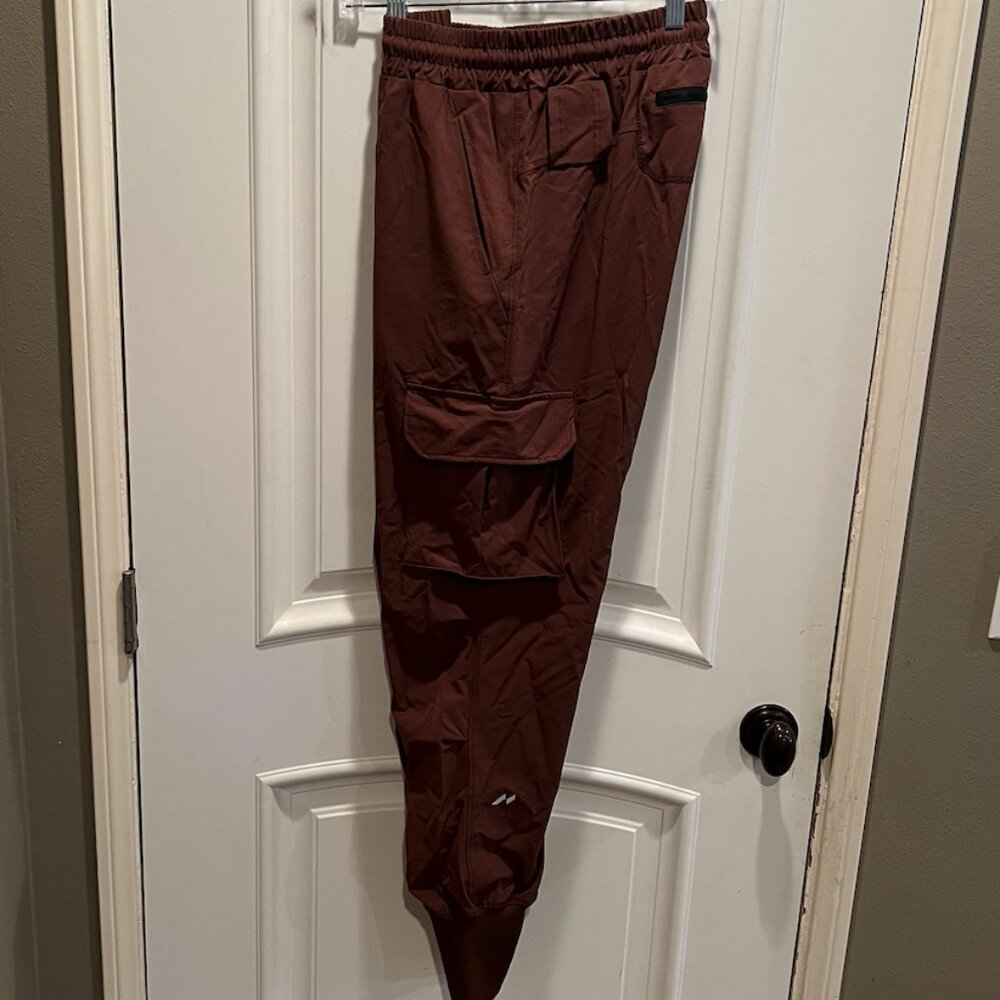 Men's Brown Cargo Joggers, drawstring waist, size Large